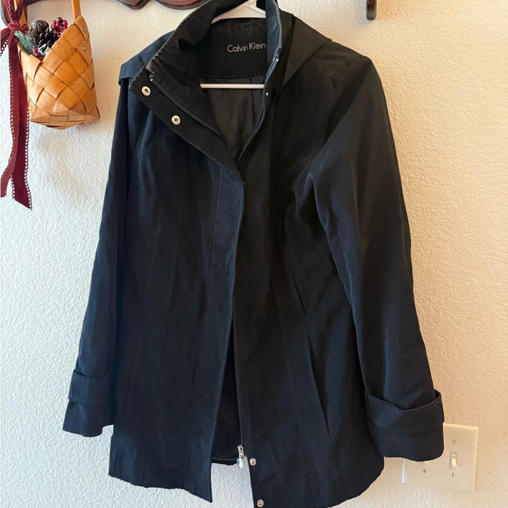 Calvin Klein Black Hooded Mid-Length Trench Coat